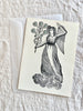 block print hand made card with black and white angel 7.25" by 10" with envelope