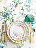 flower dinner plates with green edge in tablescape