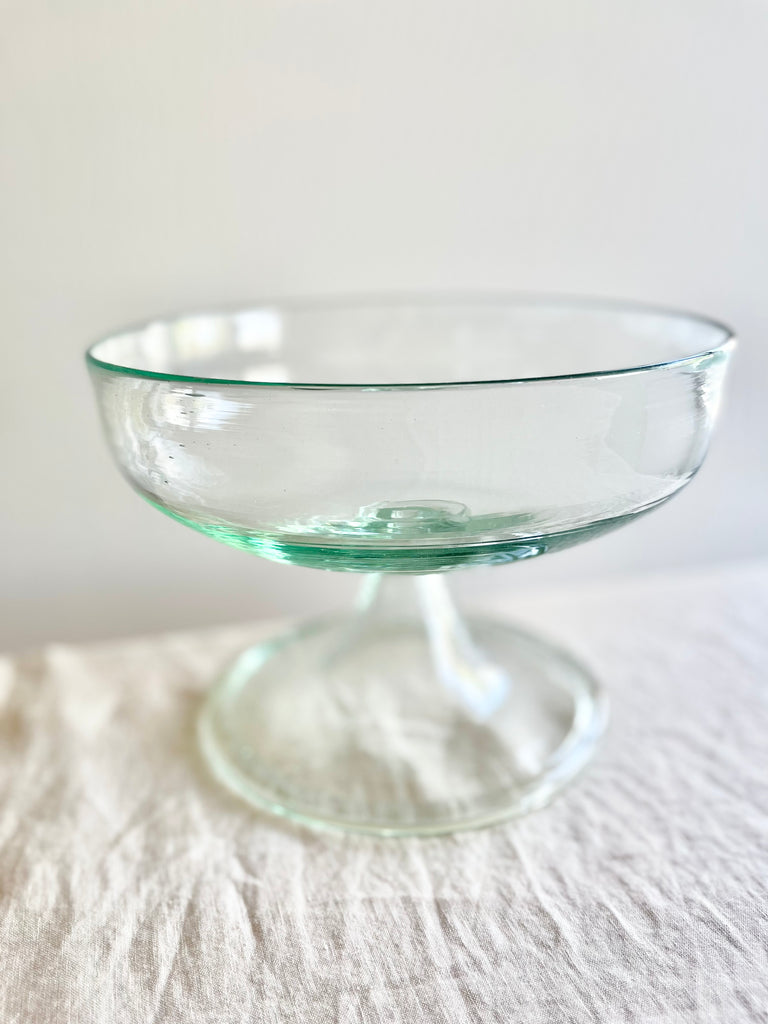 blown glass bowl detail on table footed clear short aria