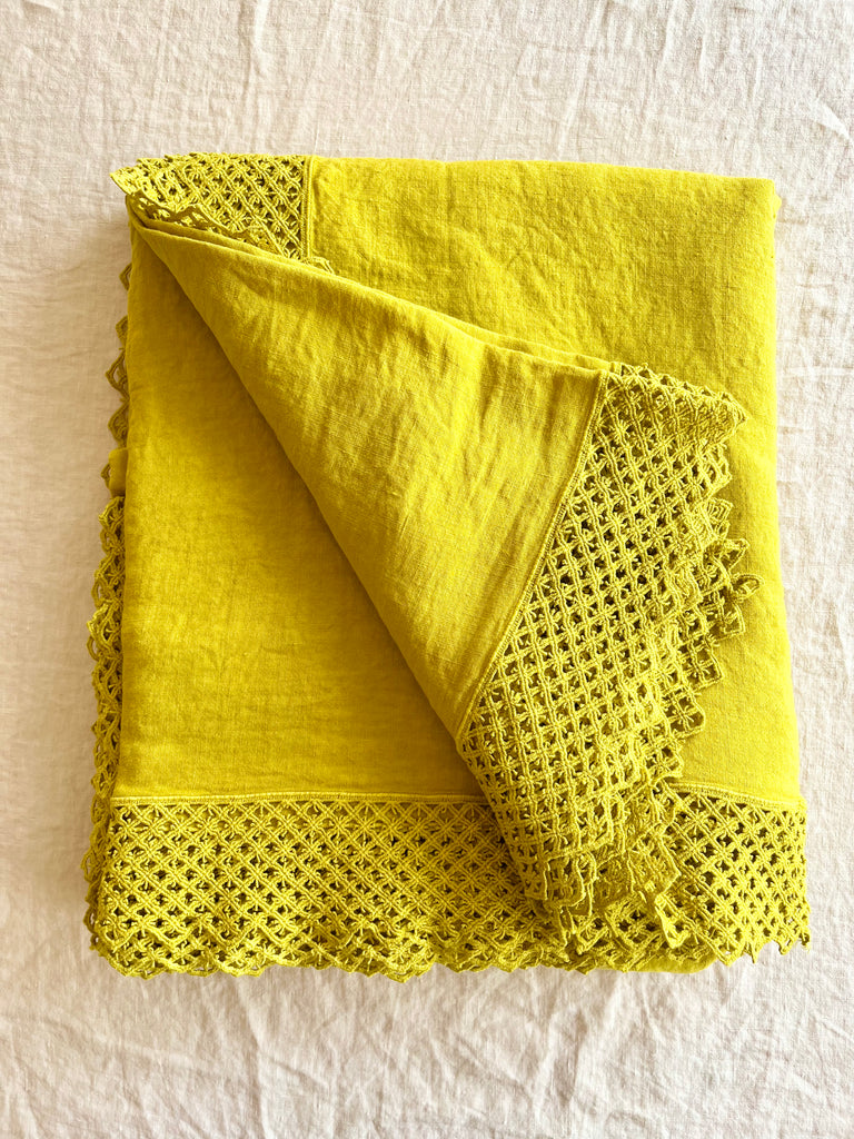 Yellow Milano Macrame Tablecloth folded back