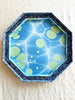 octagonal paper tray with navy and white paisley print 14 inches nested with smaller tray