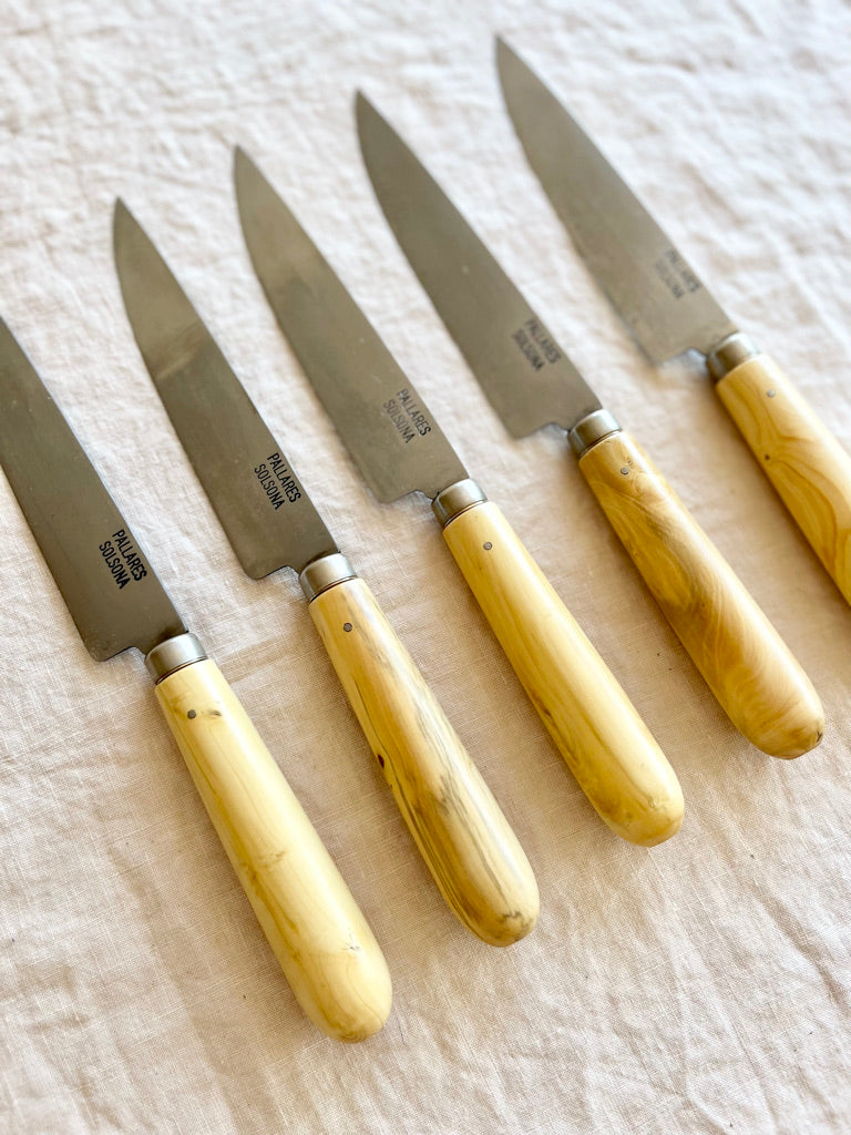 kitchen knife with boxwood handle by pallares solsona carbon steel 12cm group of five