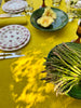 Yellow Milano Macrame Tablecloth close up with table settings