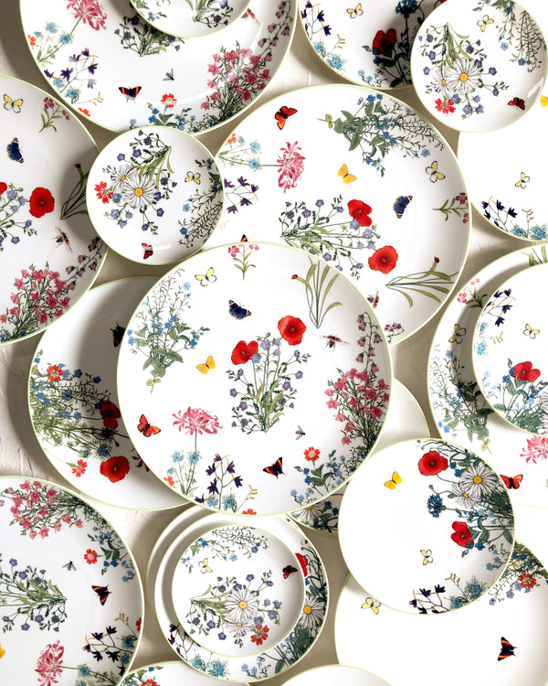 white porcelain bread plate with wildflowers in group