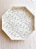 cream octagonal paper tray with gray and white vine print 14 inches
