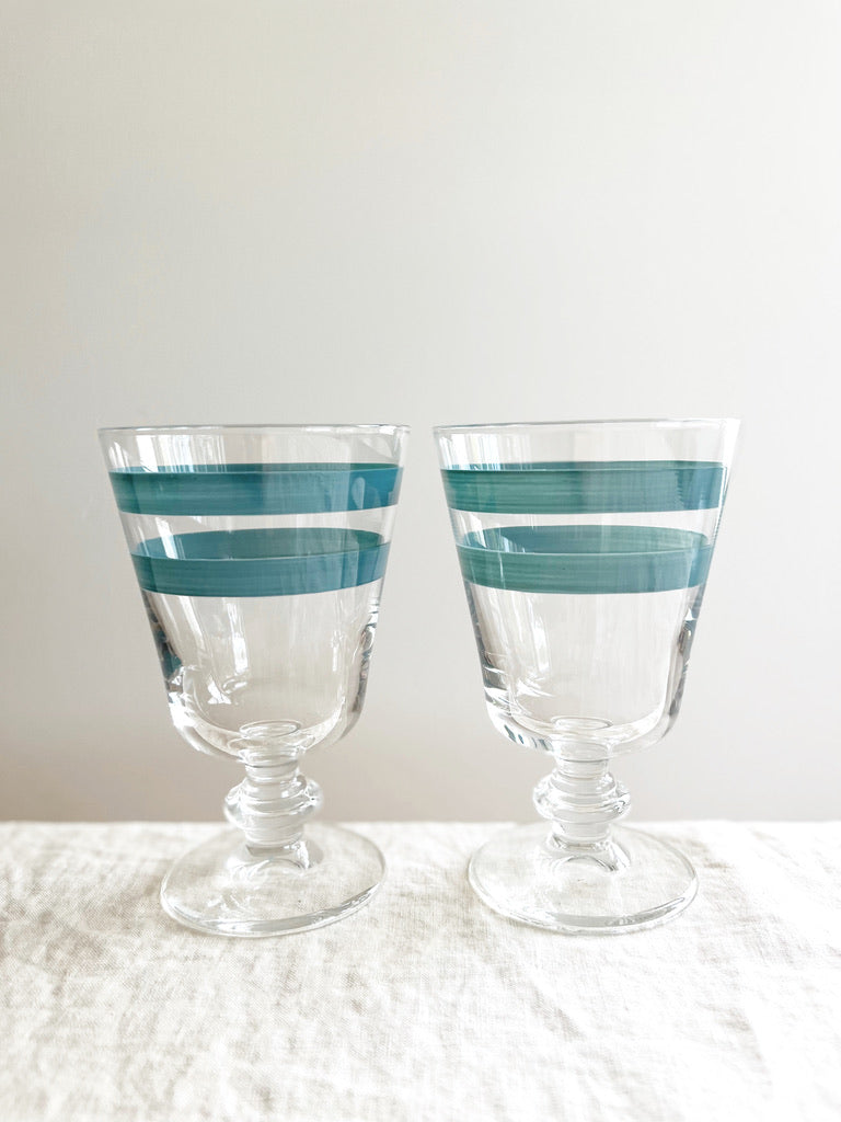 wine glass with teal stripes 5.5 inch set