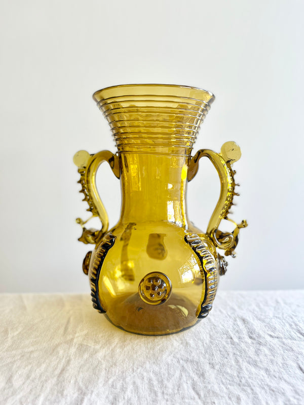 vintage colored glass vase vaso petra on table