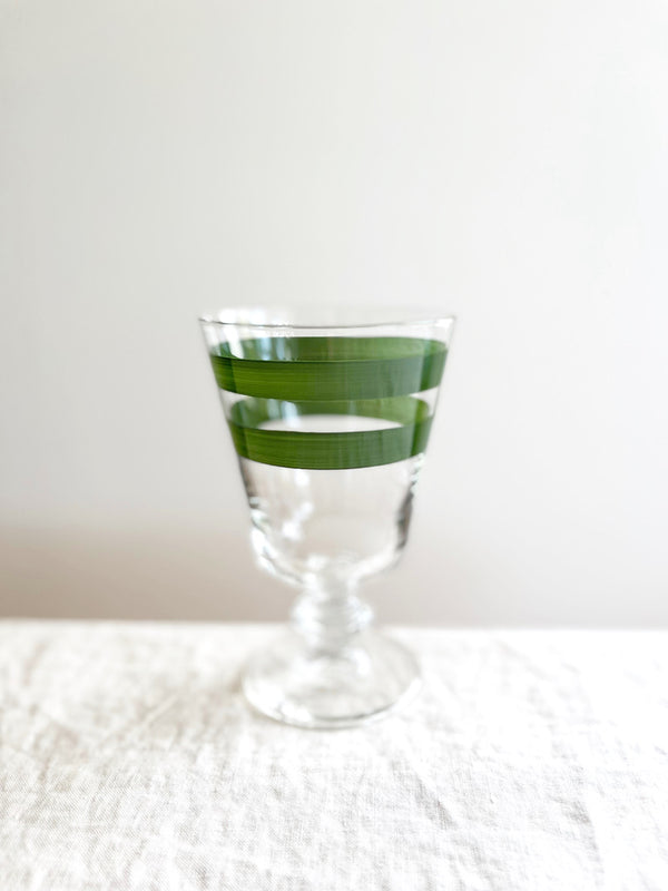 hand painted wine glass with two green stripes