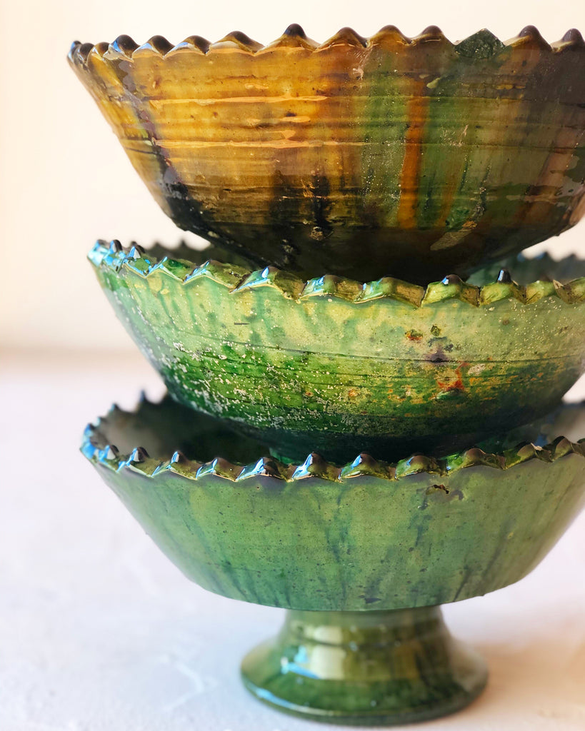 Tamegroute bowls 12 inch green and gold stacked