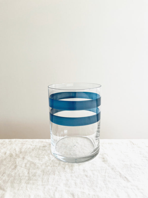 water glass with blue stripes 4 inch