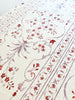 red and lilac floral print cotton tablecloth  detail view