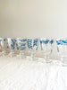 hand painted wine glasses with blue leaf pattern group of six