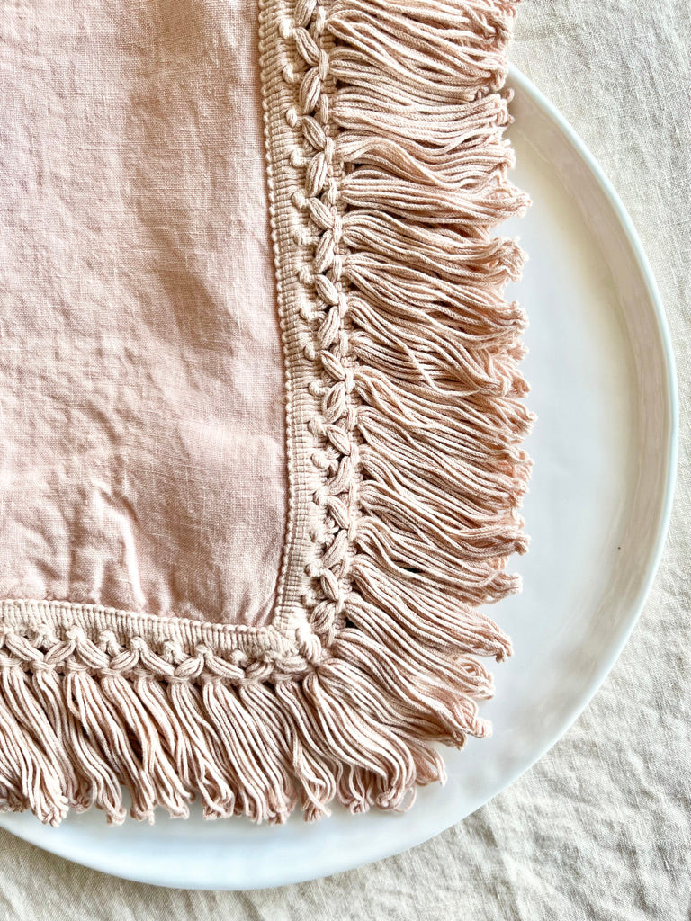 ballet pink linen napkins with fringed edge 18 inches square