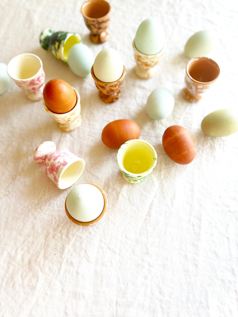 fasano egg cups with splatter pattern in natural with other color options