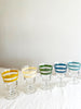 hand painted wine glass with two yellow stripes 5.5" angled view
