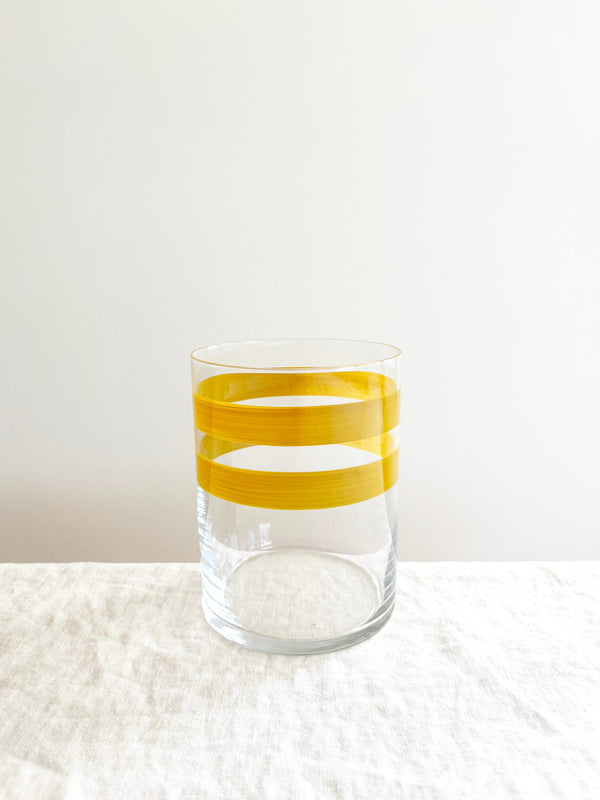 water glass with yellow stripes 4 inch