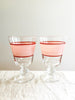 hand painted wine glass with peach and red stripe in group of two