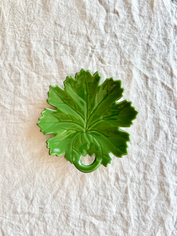 hand painted green fig shaped bread plate