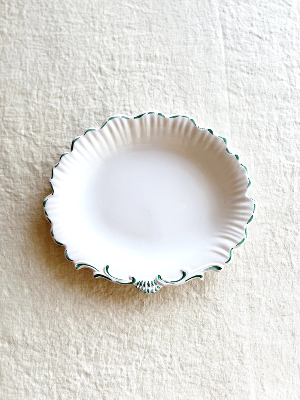 seashell dessert plate with green edge 9 inch