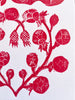 block print hand made card with red rosebud heart 7.25" by 10" detail view