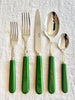 green flatware emerald colorsabre stainless steel flatware set with emerald green resin handles detail view