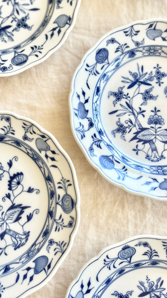 Meissen vintage blue and white porcelain luncheon plate with floral pattern detail view