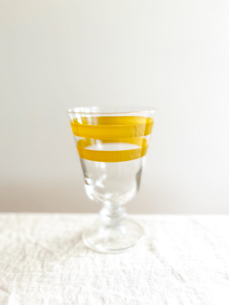 hand painted wine glass with two yellow stripes 5.5"