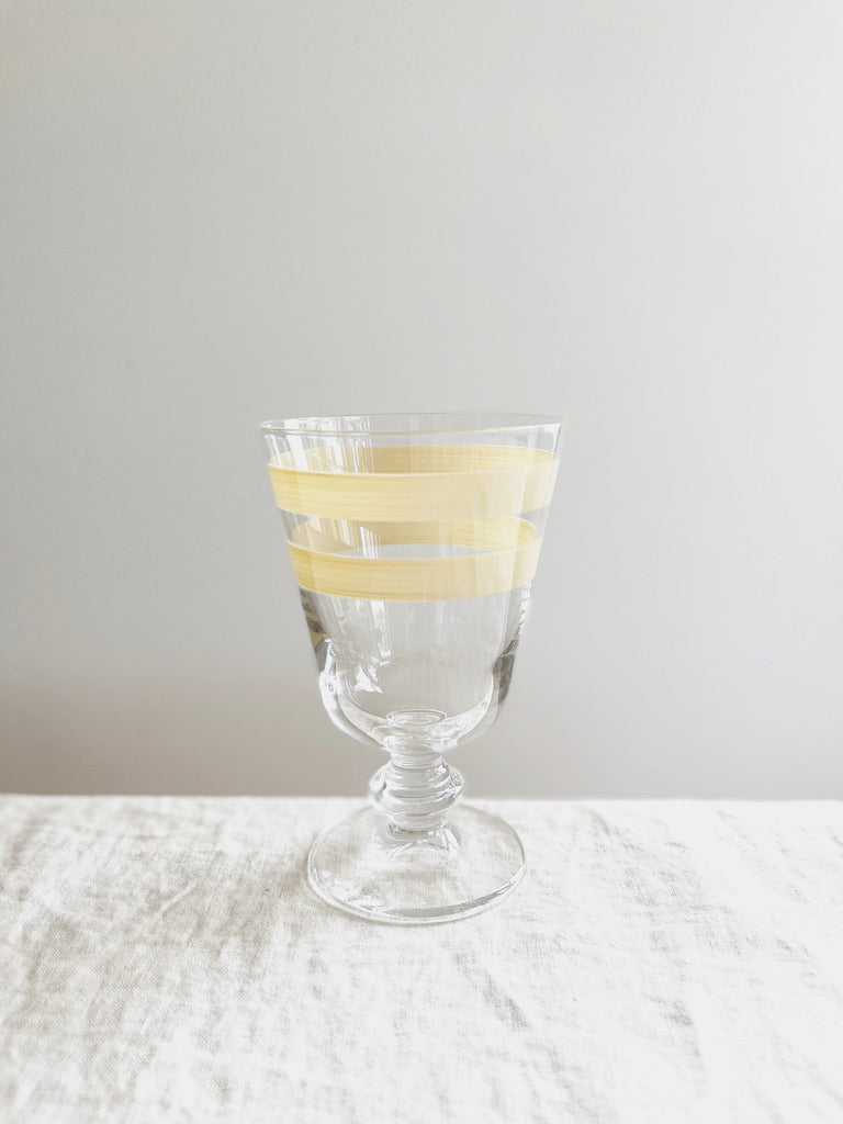 hand painted wine glass with two cream stripes