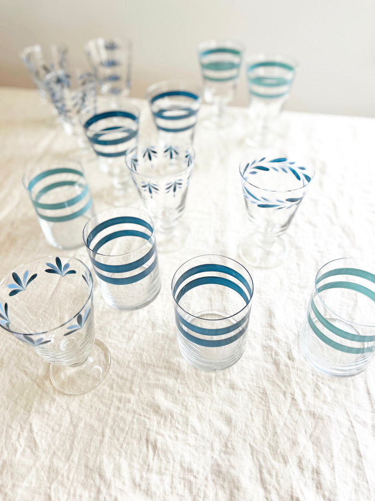 water glass with teal stripes 4 inch with assorted styles