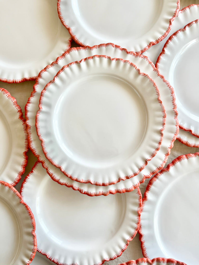 ruffle dinner plate orange edge 10.2 inch laid out together