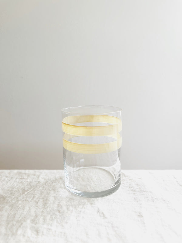 hand painted water glass with two cream stripes