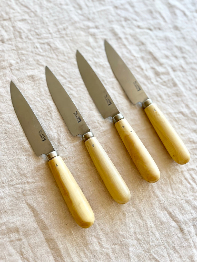 kitchen knife with boxwood handle by pallares solsona carbon steel 10cm group of four
