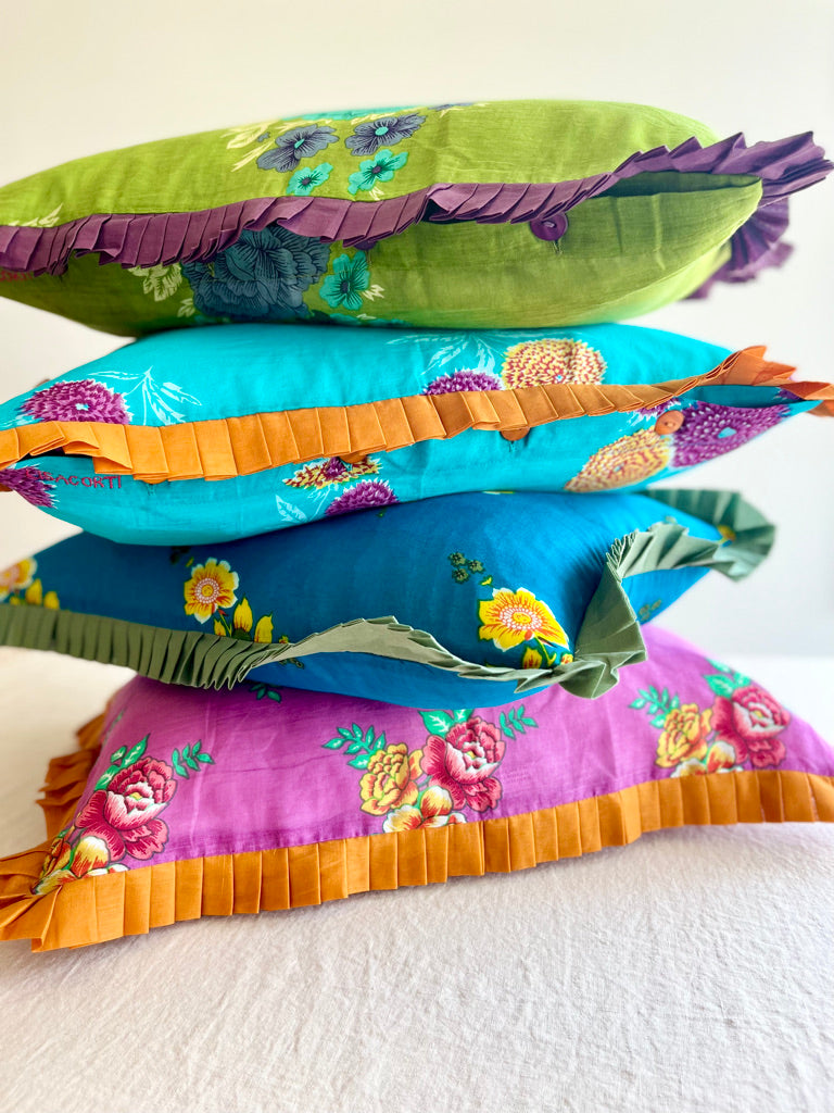 bright assorted ruffle pillow covers 14 inch stacked