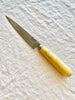 pointed knife with boxwood handle by pallares solsona carbon steel 12cm diagonal on table