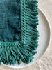 teal linen napkins with fringe detail view