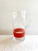 glass pitcher with hand painted red and pink stripes 