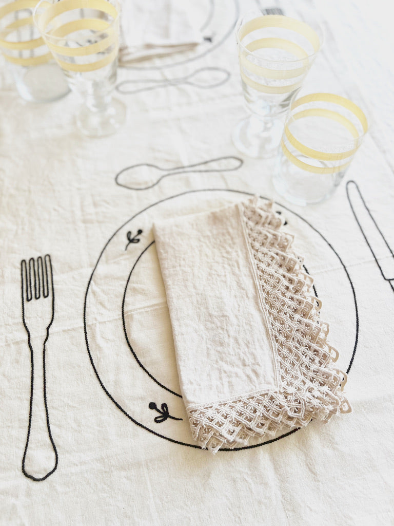 embroidered Linen placemat sitting view