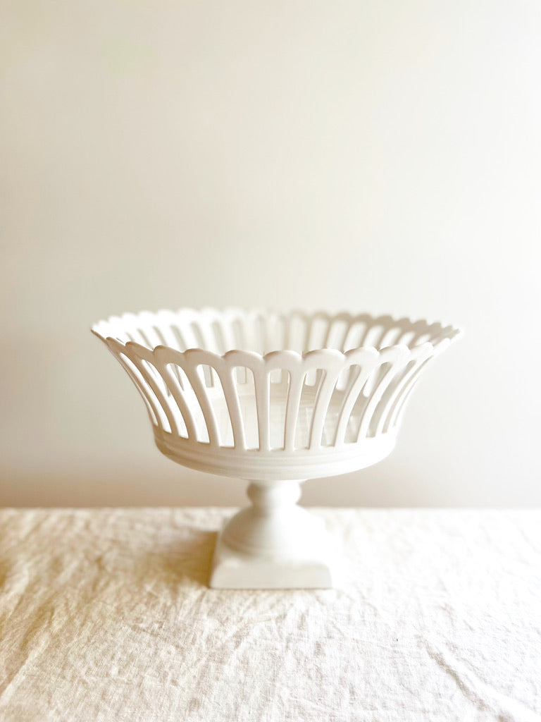white openwork footed bowl