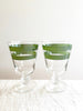 hand painted wine glass with two green stripes group of two