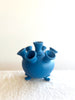 blue ceramic footed tulipiere 6 inches tall side view