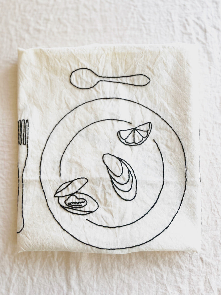 Oyster Embroidered Linen Placemat close up