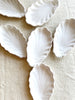 multiple White Seashell Ring plates on a white table cloth