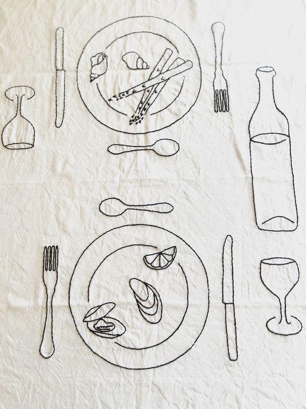 Oyster Embroidered Linen Placemat for two