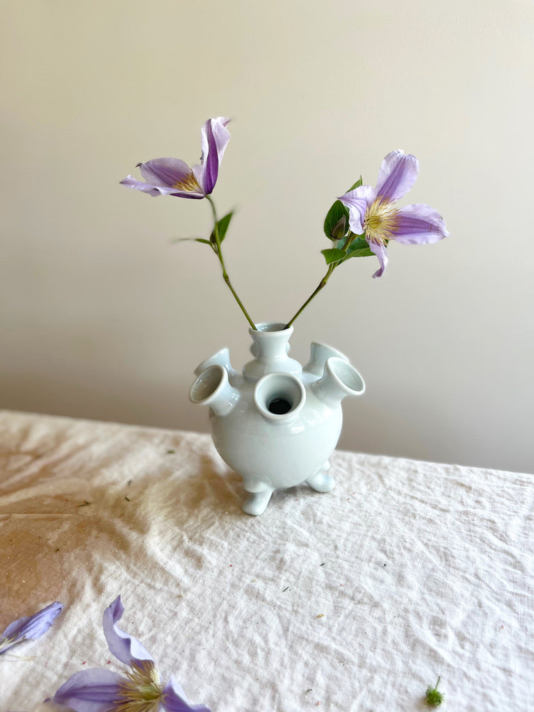 Small white teapot vase w lilies/lavender faux hotsell flowers