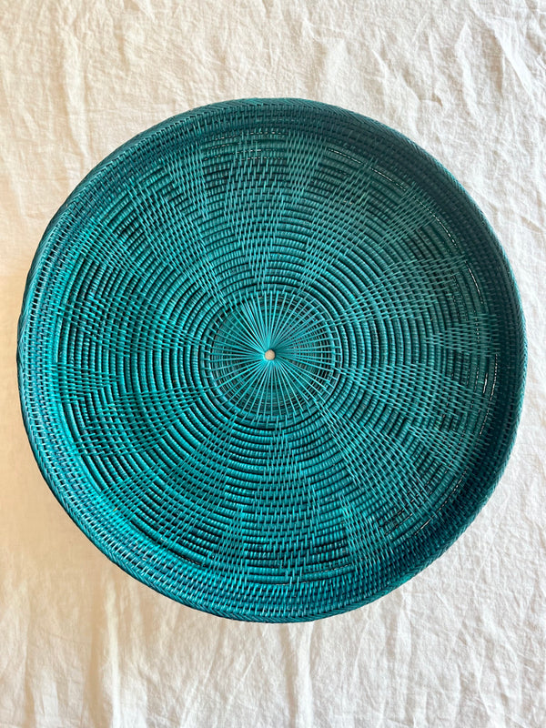 green round woven tray thirty inches