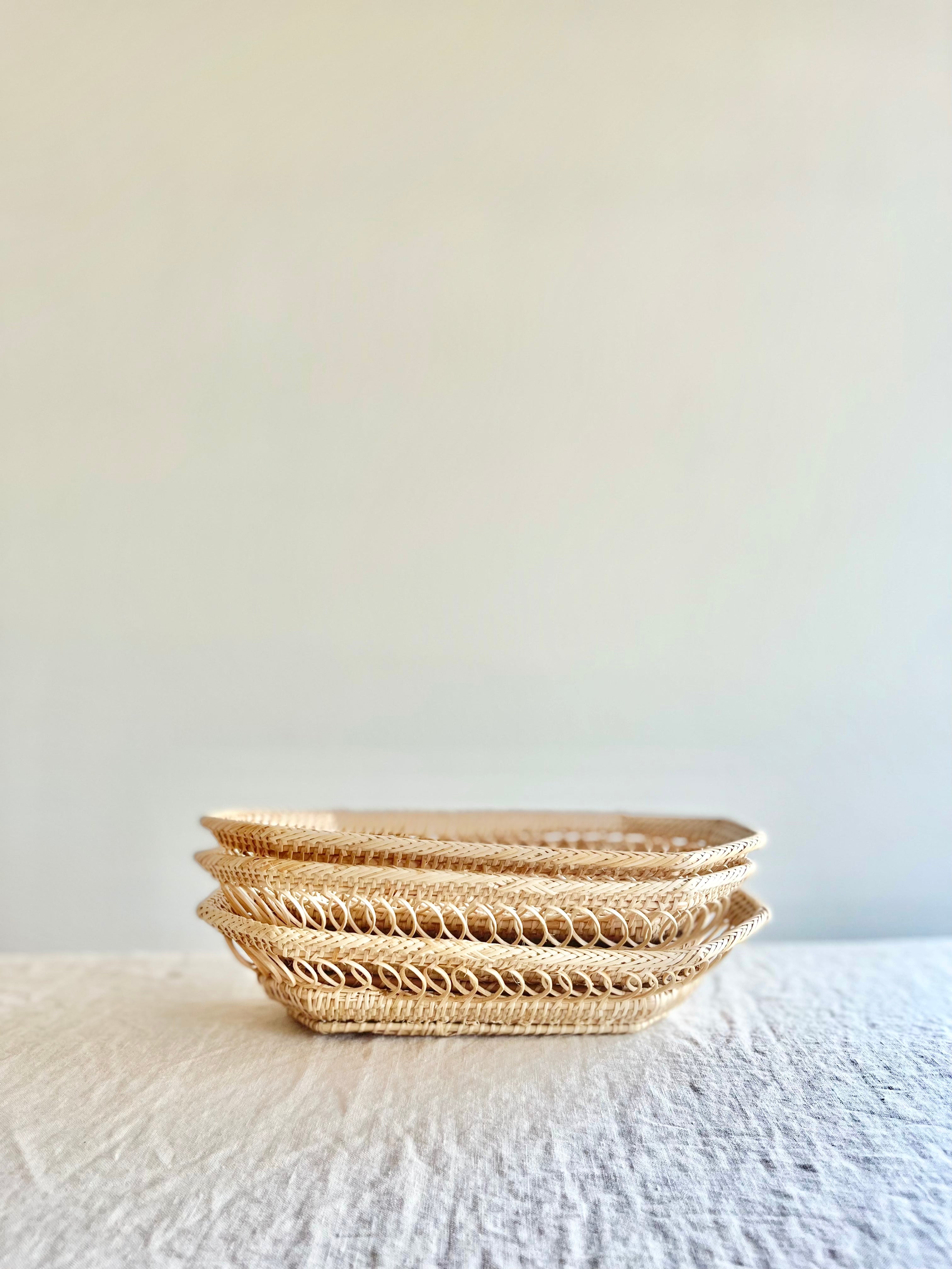 octagonal hand woven baskets stacked