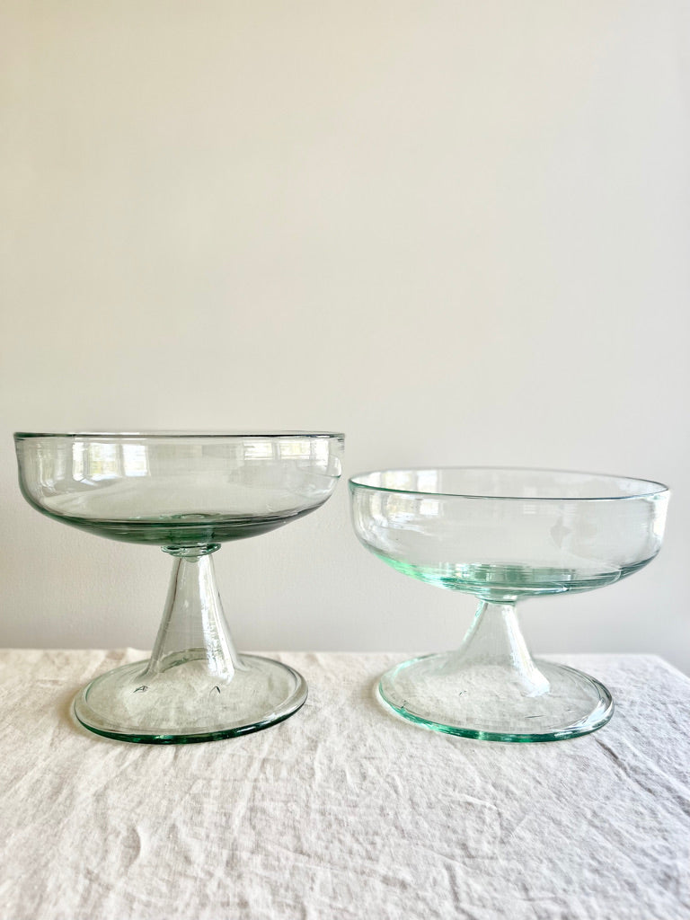 blown glass bowl two sizes side view  footed clear aria