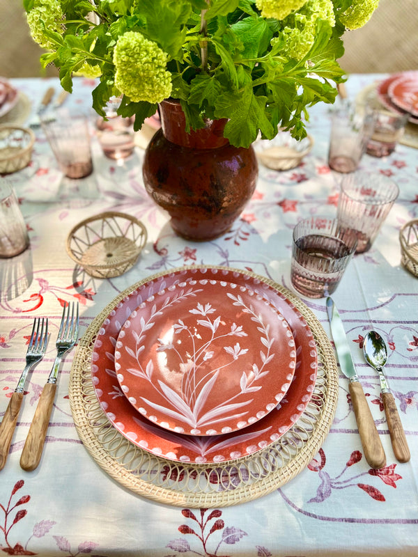 terra cotta colored Porcelain Salad Plate setting on a table