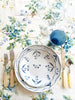 blue and white floral hand painted limoges porcelain dinner plate  with placesetting