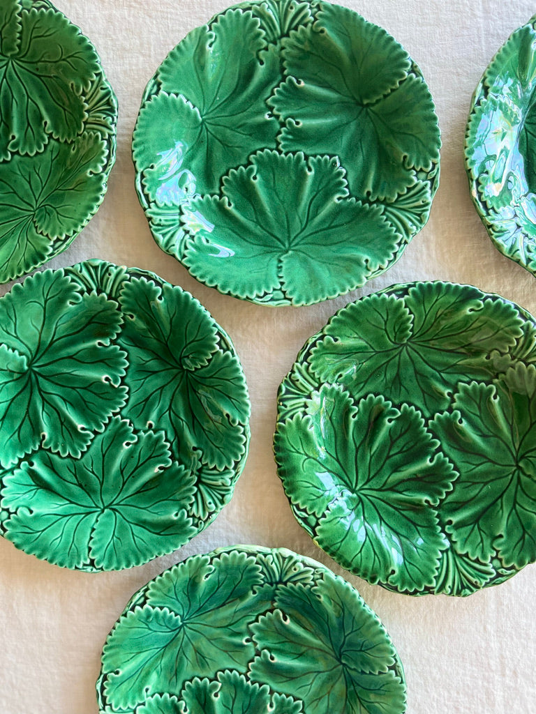 green wedgwood copeland majolica dessert plate with leaf pattern